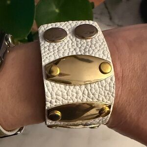 Gemma Simone  White Leather Bracelet with Gold Details